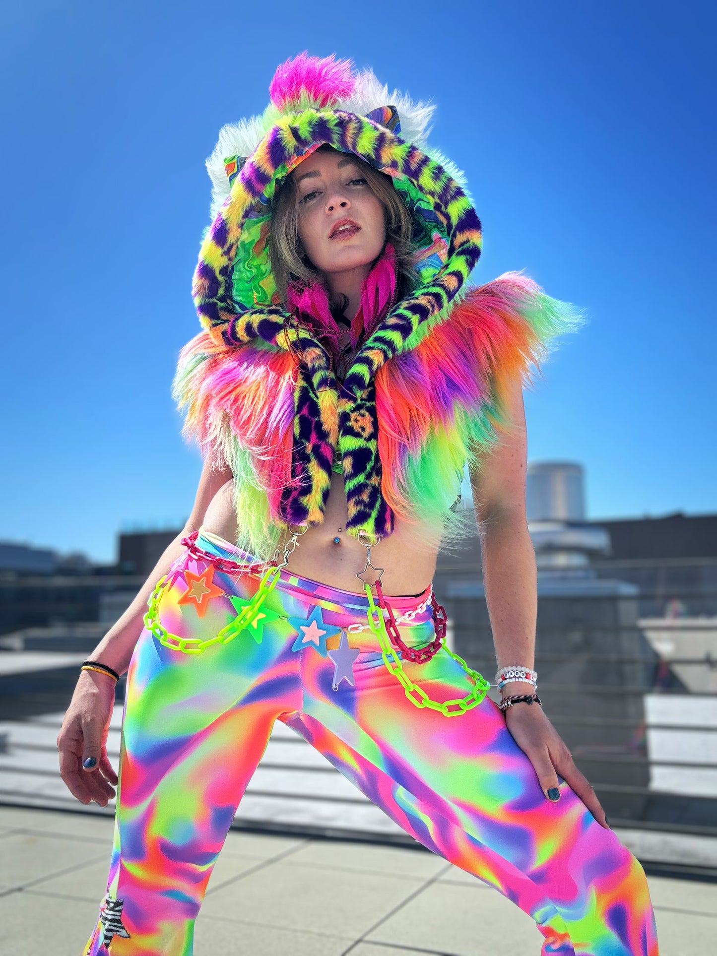 Cheetah Bright  - Neon Fluffe Hood