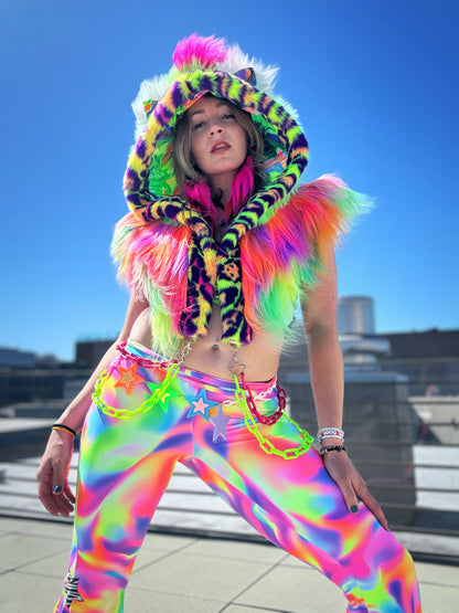 Cheetah Bright  - Neon Fluffe Hood