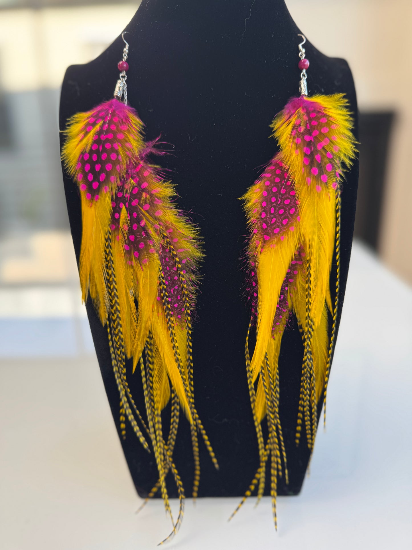 Raspberry Lemonade - Fluffy Feather Earrings