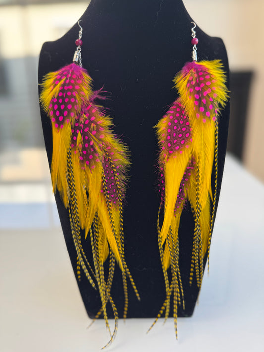 Raspberry Lemonade - Fluffy Feather Earrings