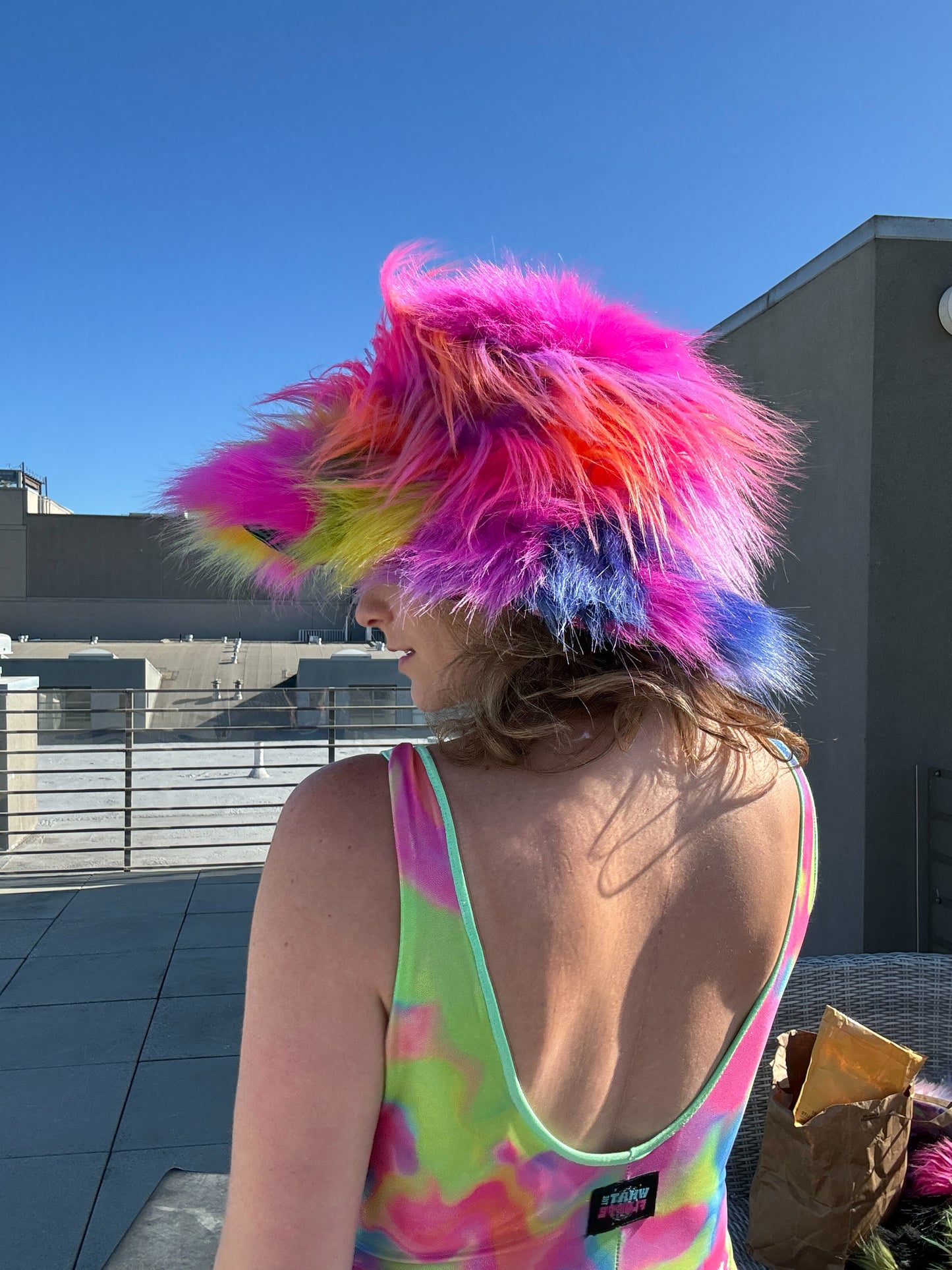 Rainbow Bright - Big Floofy Patchwork Bucket Hat - Unisex XS/S