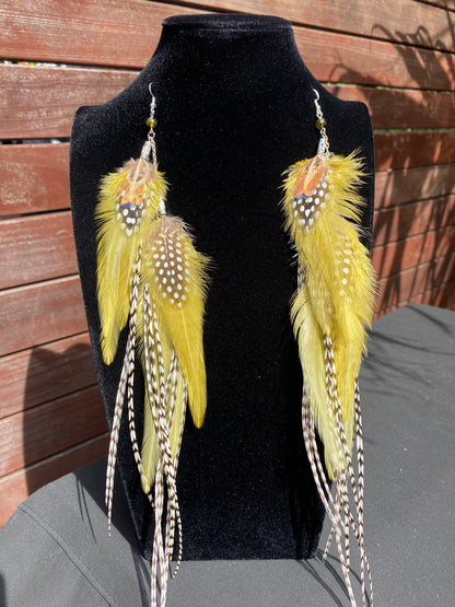 Calico Cutie - Fluffy Feather Earrings