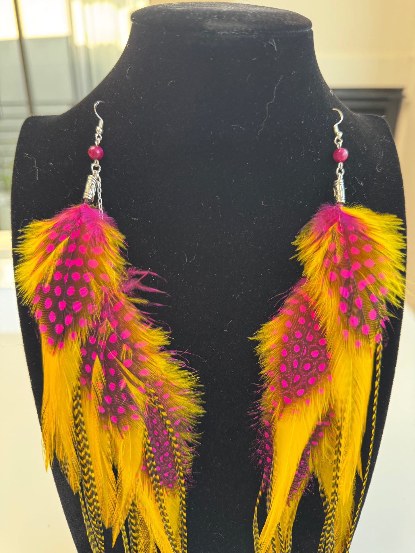 Raspberry Lemonade - Fluffy Feather Earrings