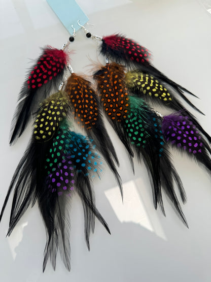 BLACK RAINBOW - Mega Fluffy Feather Earrings