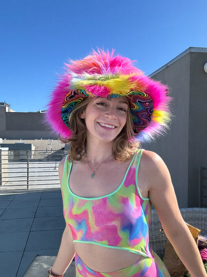 Rainbow Bright - Big Floofy Patchwork Bucket Hat - Unisex XS/S