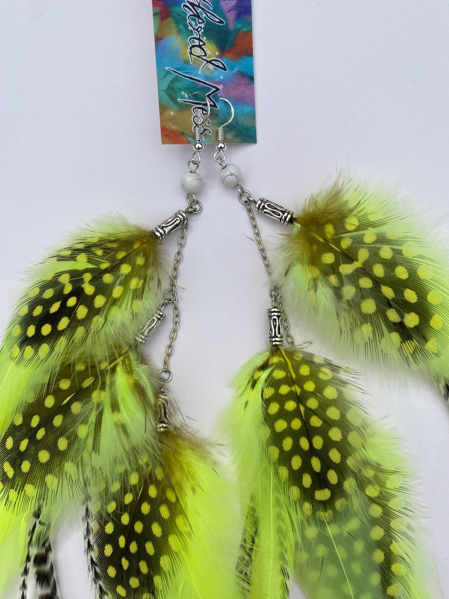 Neon Limeade - Fluffy Feather Earrings