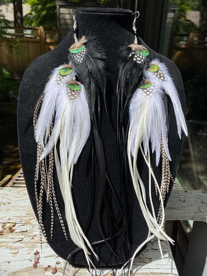 B&W BABE - Mega Fluffy Feather Earrings