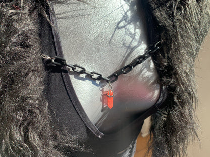 Black U-Shaped Fluffe Wrap w/ Hideaway Pocket & Pendant Chain