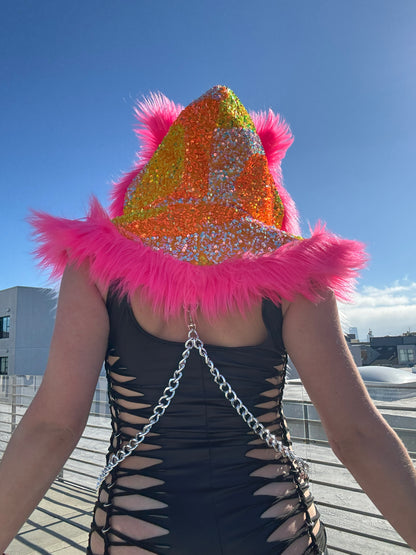 Starburst - Neon Sequin Fluffe Hood [READY TO SHIP]