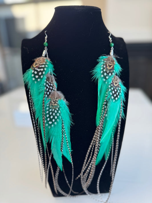 Sea Mint - Fluffy Feather Earrings