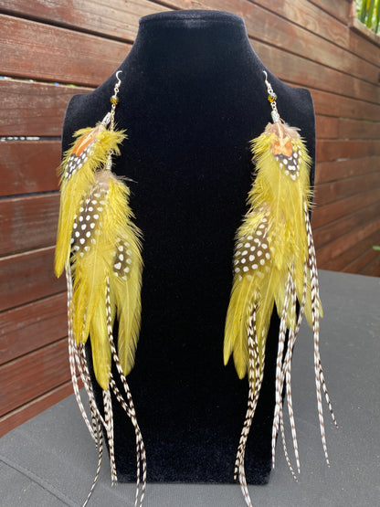 Calico Cutie - Fluffy Feather Earrings