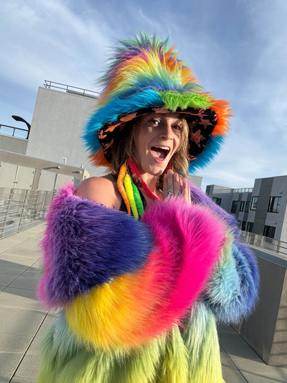 Rainbow Seuss - TALLEST Floofy Patchwork Bucket Hat - Unisex S