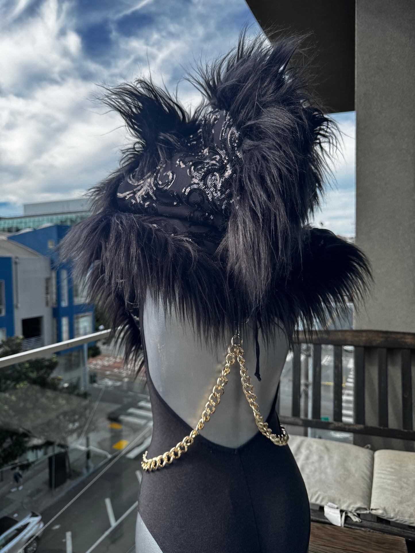 All Black - Sequin Fluffe Hood
