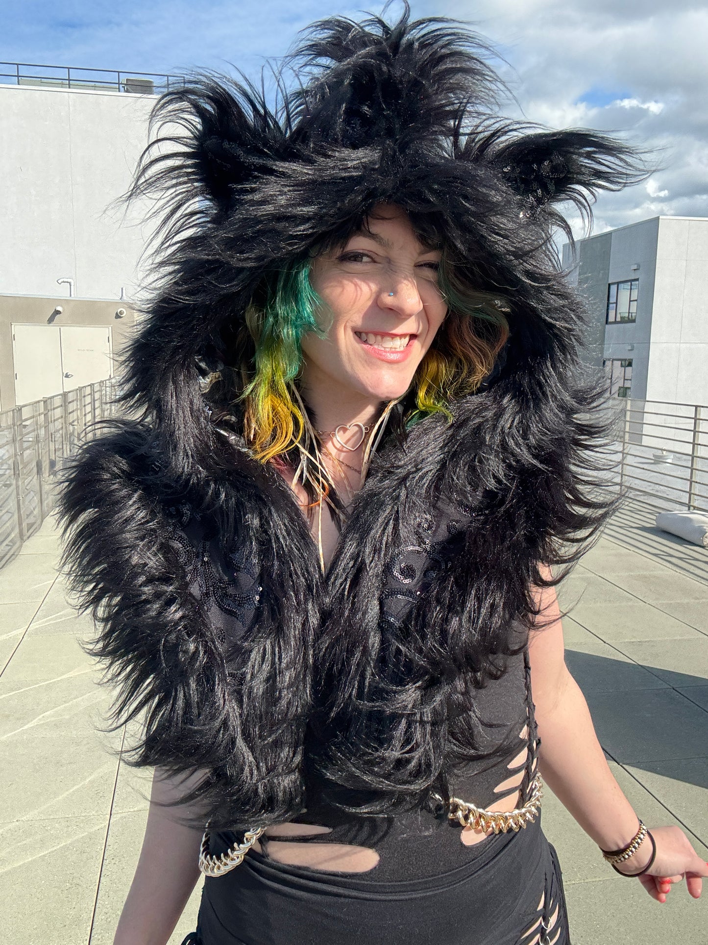 All Black - Sequin Fluffe Hood