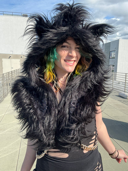 All Black - Sequin Fluffe Hood