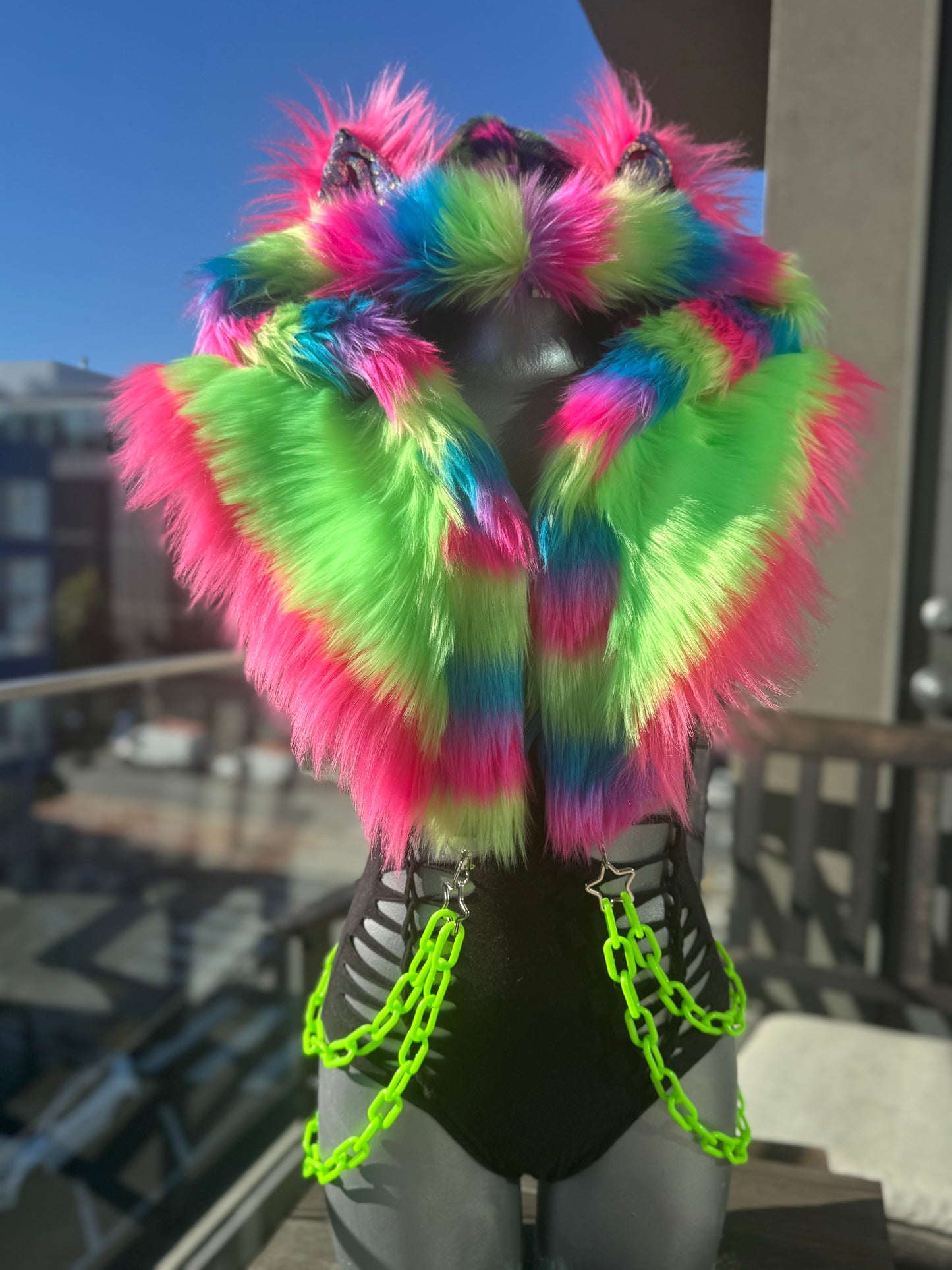Neon Watermelon - Rainbow Fluffe Hood
