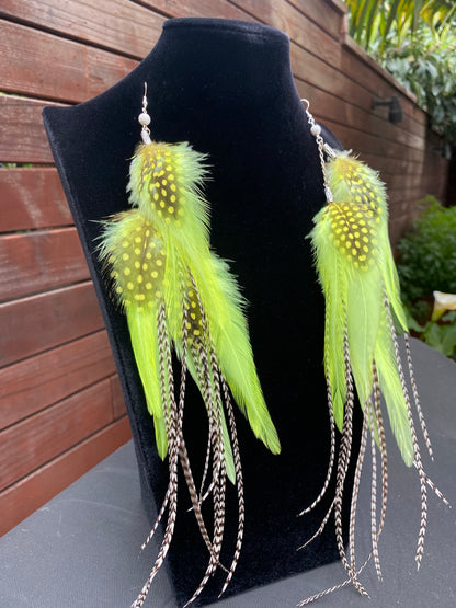 Neon Limeade - Fluffy Feather Earrings