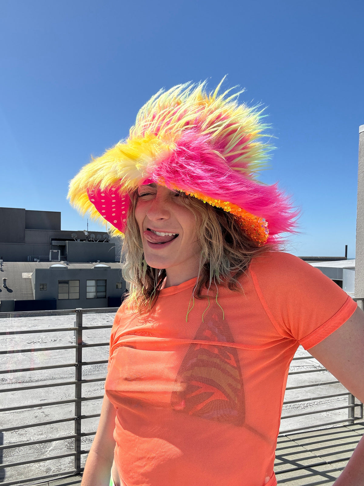 Pink Lemonade - Big Floofy Patchwork Bucket Hat - Unisex S/M