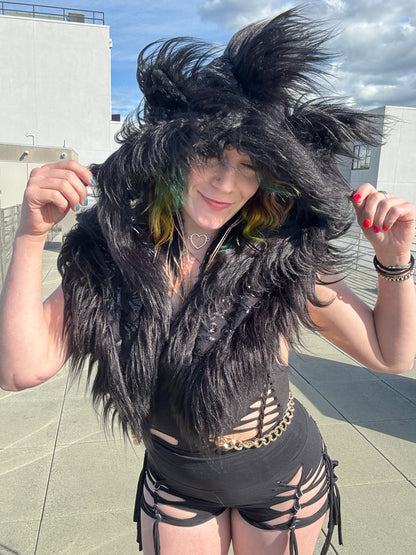 All Black - Sequin Fluffe Hood