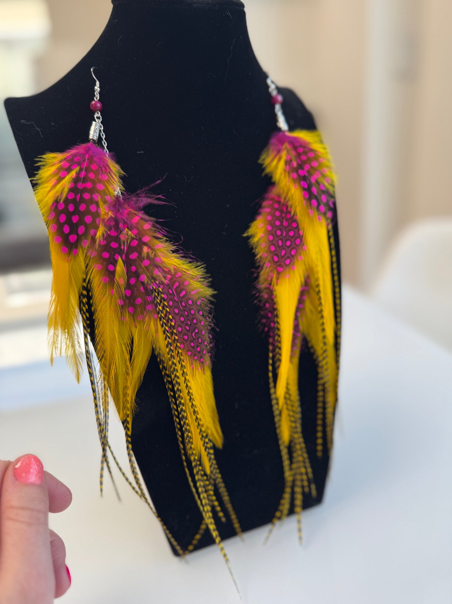 Raspberry Lemonade - Fluffy Feather Earrings