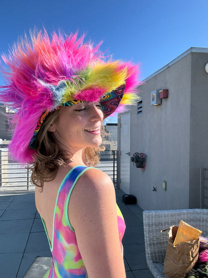 Rainbow Bright - Big Floofy Patchwork Bucket Hat - Unisex XS/S