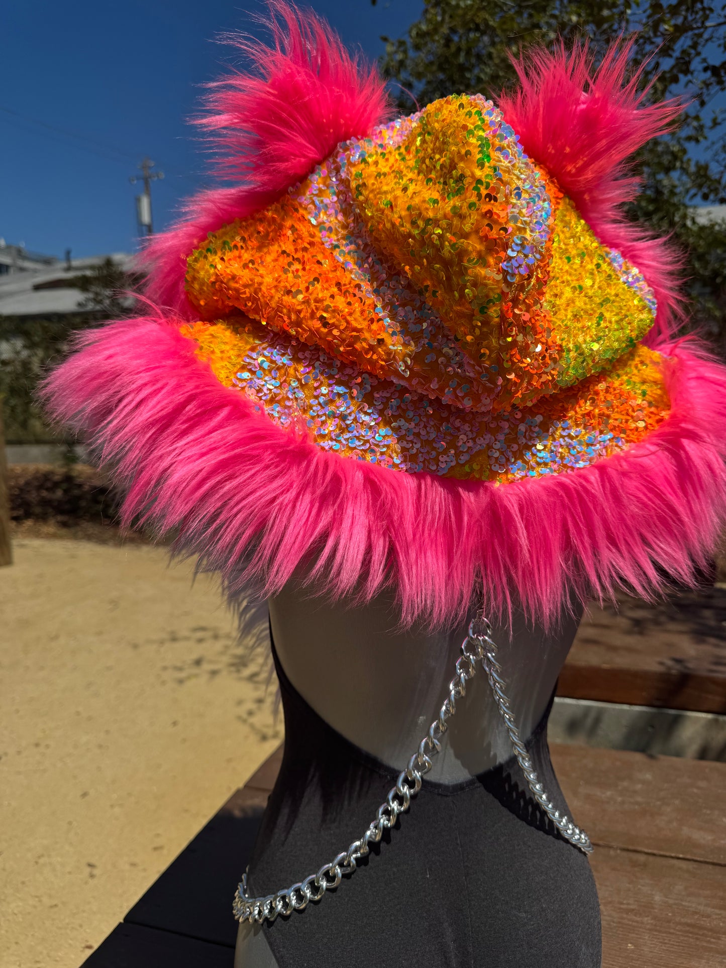Starburst - Neon Sequin Fluffe Hood [READY TO SHIP]
