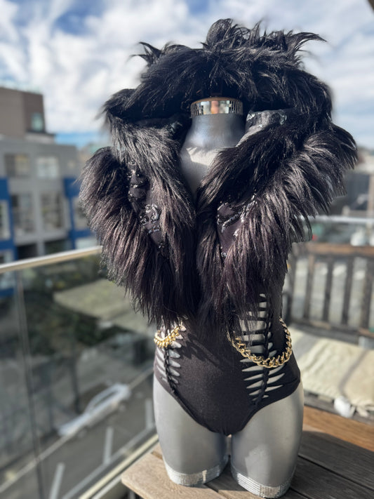 All Black - Sequin Fluffe Hood