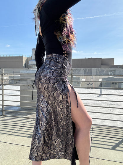 Silver Snakeskin - Full-Length Goddess Cinch Skirt - Size S/M
