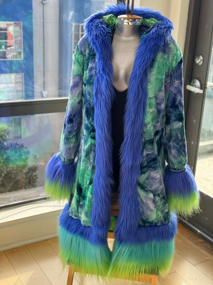 Custom No-Sequin Snuggle Coat -  Hooded, Reversible w/ Full Fur Trim