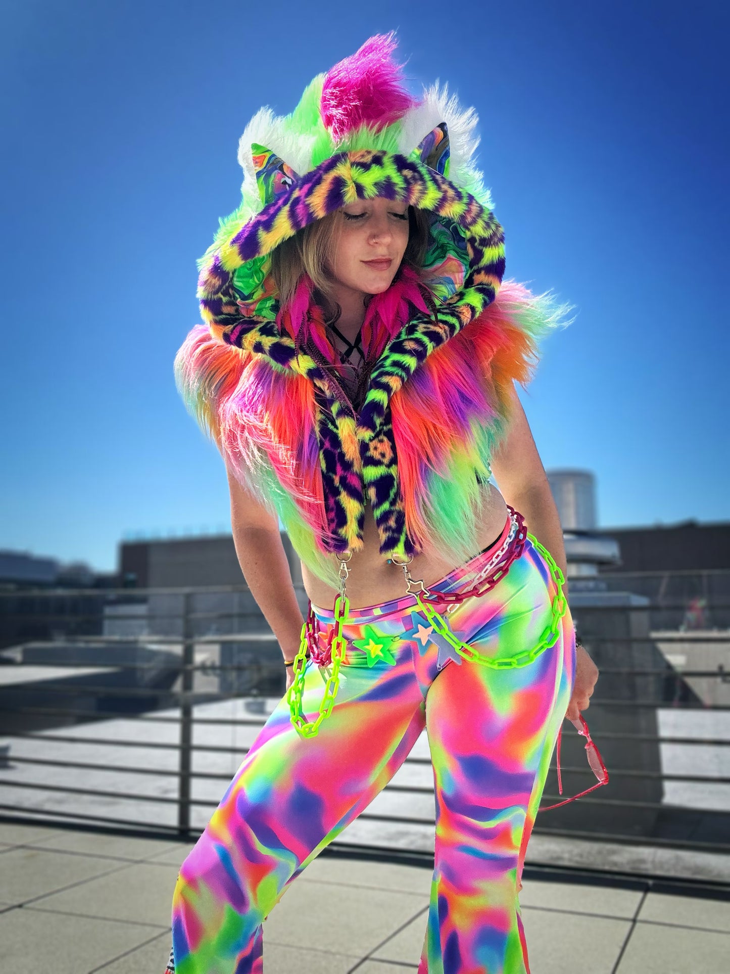 Cheetah Bright  - Neon Fluffe Hood