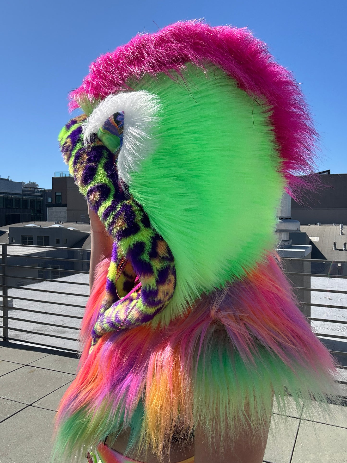 Cheetah Bright  - Neon Fluffe Hood
