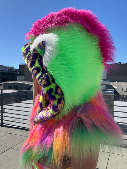 Cheetah Bright  - Neon Fluffe Hood