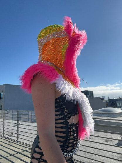 Starburst - Neon Sequin Fluffe Hood [READY TO SHIP]
