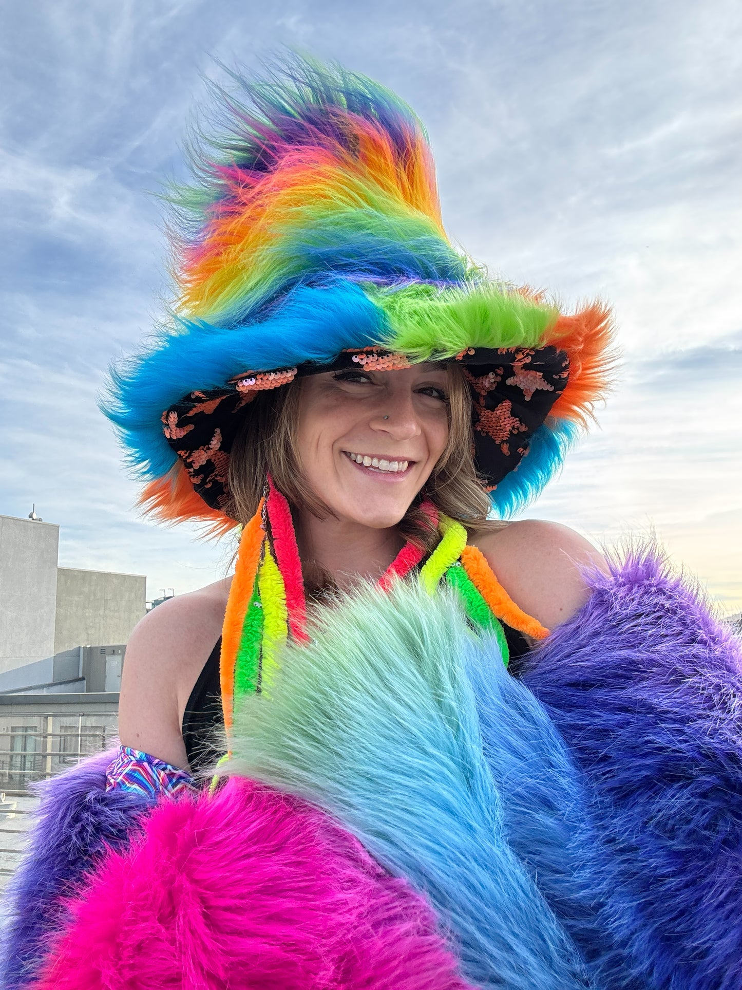 Rainbow Seuss - TALLEST Floofy Patchwork Bucket Hat - Unisex S