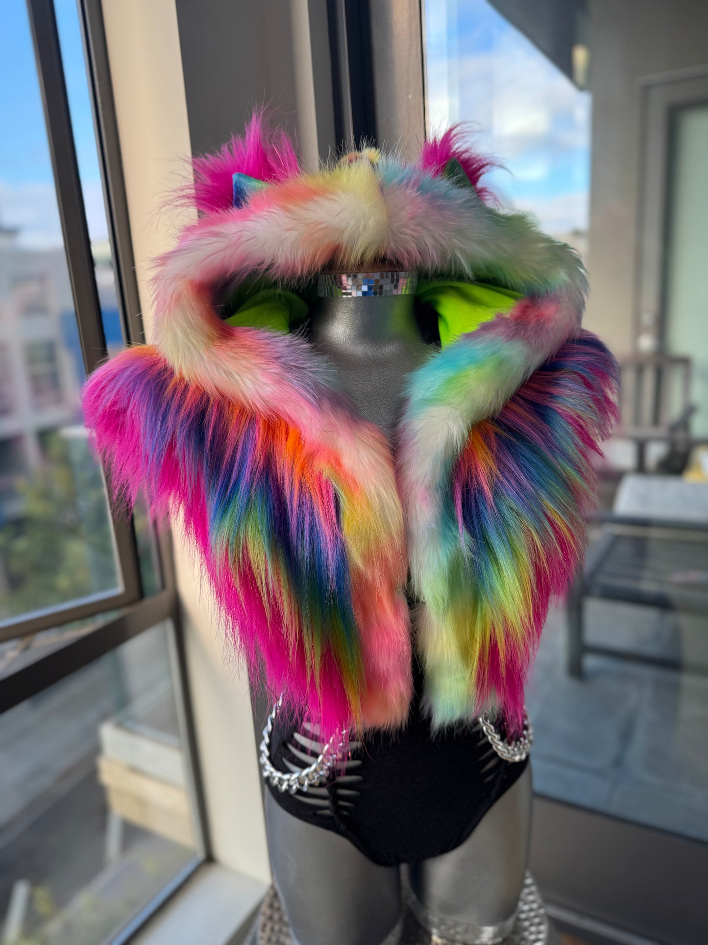 Razzberry Baddie - Rainbow Fluffe Hood