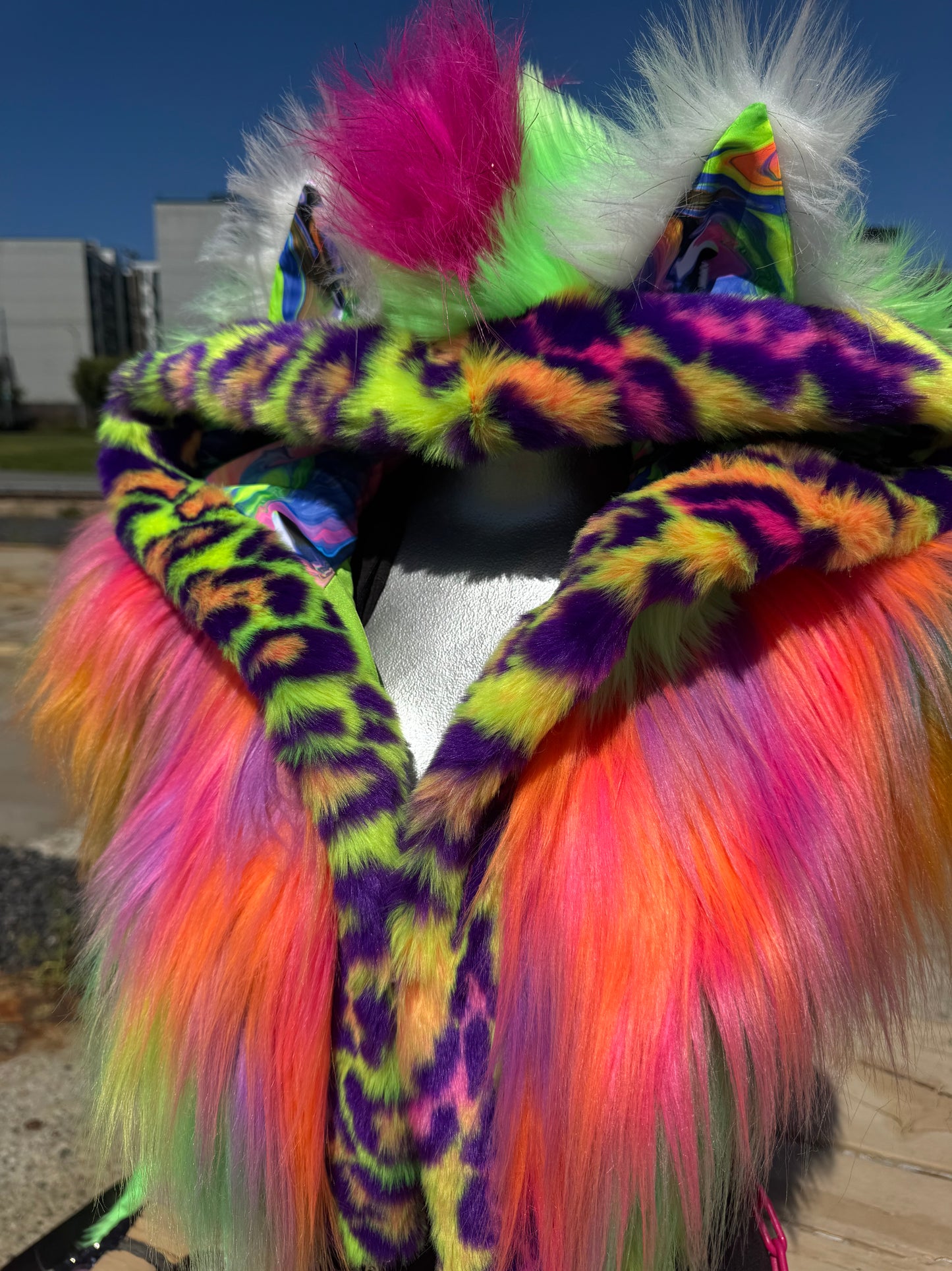 Cheetah Bright  - Neon Fluffe Hood