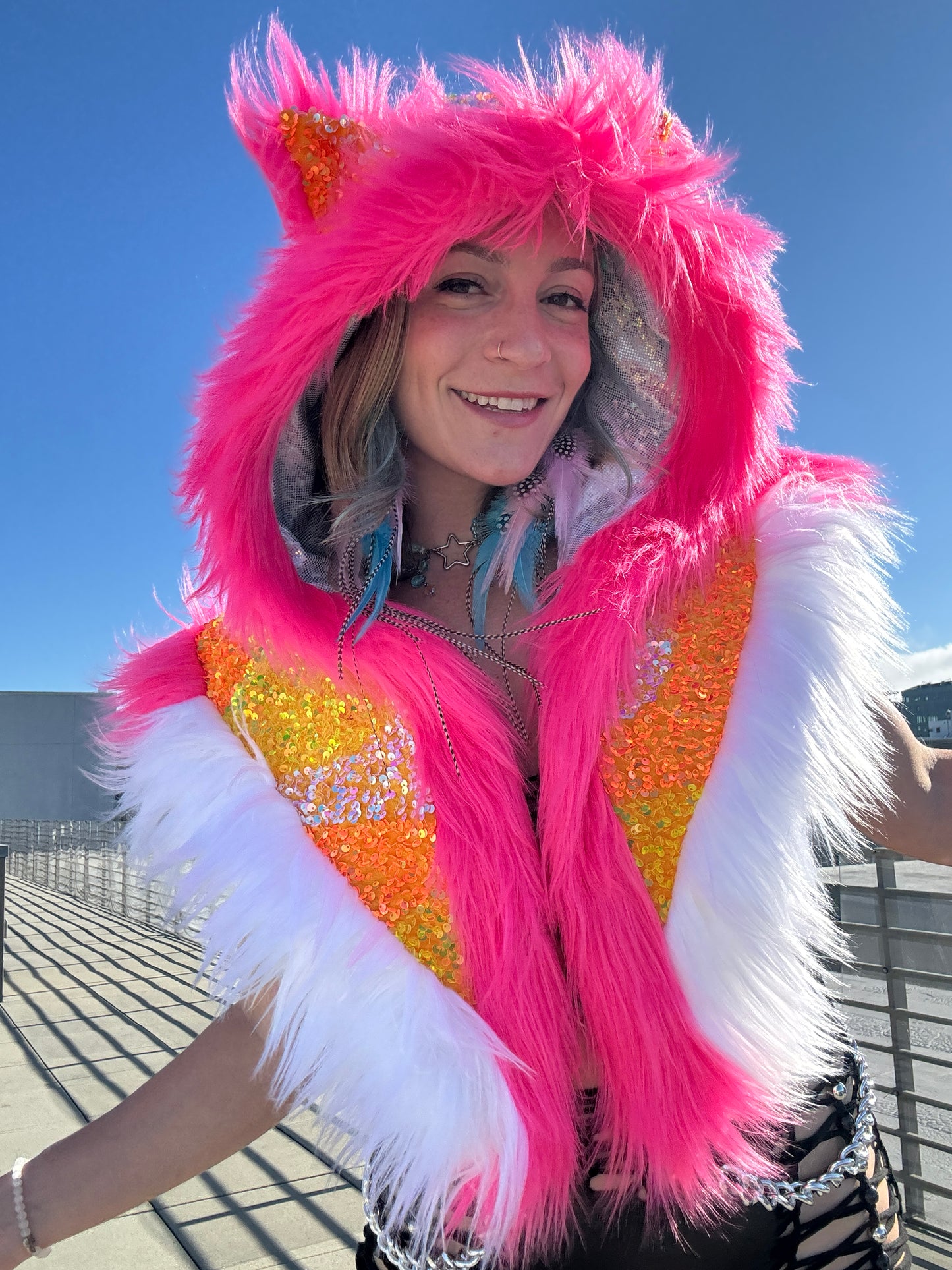 Starburst - Neon Sequin Fluffe Hood [READY TO SHIP]