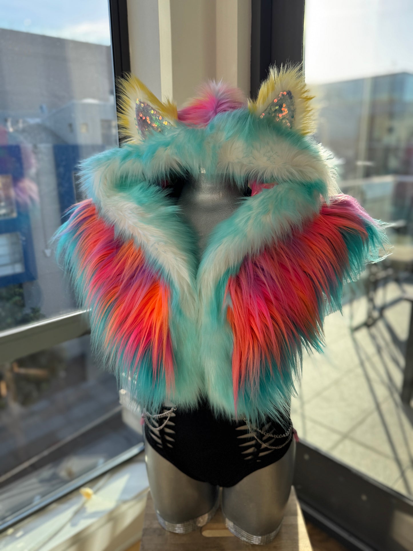 Utopia Sunset - Rainbow Fluffe Hood w/ Ears (women's fit)