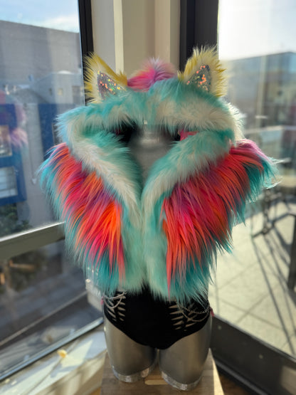 Utopia Sunset - Rainbow Fluffe Hood w/ Ears (women's fit)