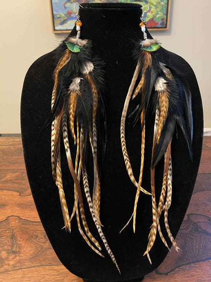 Black Earthy - Fluffy Feather Earrings