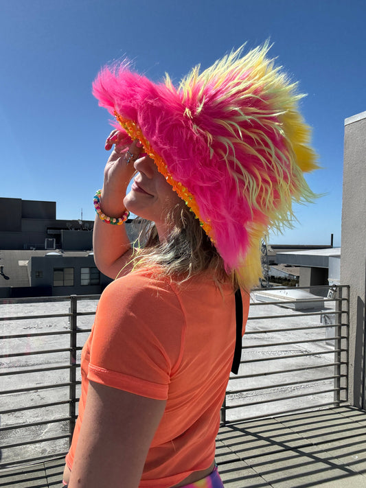 Pink Lemonade - Big Floofy Patchwork Bucket Hat - Unisex S/M