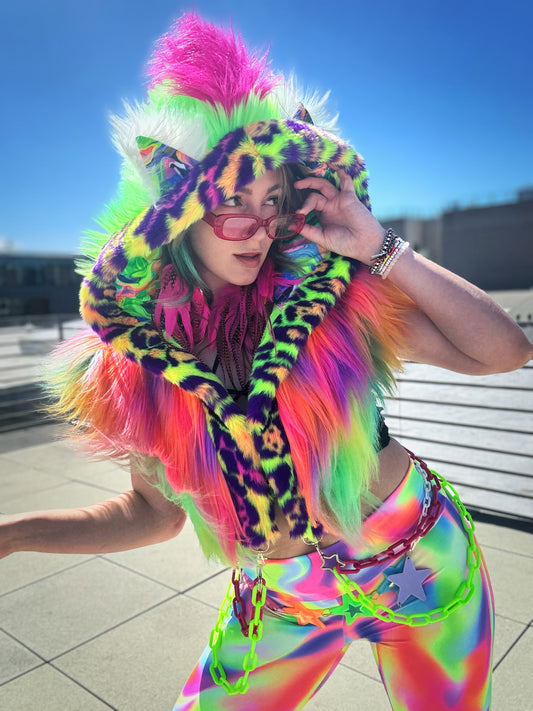 Cheetah Bright  - Neon Fluffe Hood