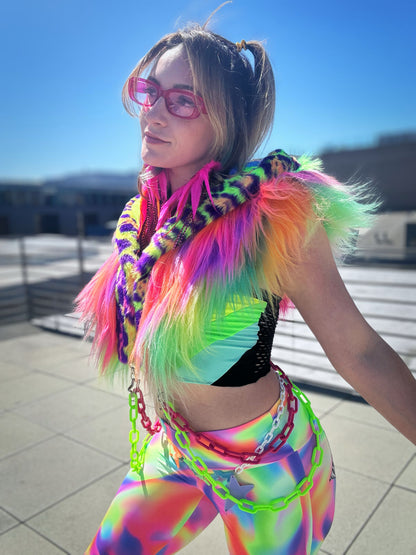 Cheetah Bright  - Neon Fluffe Hood