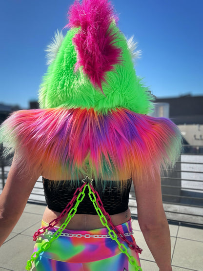 Cheetah Bright  - Neon Fluffe Hood