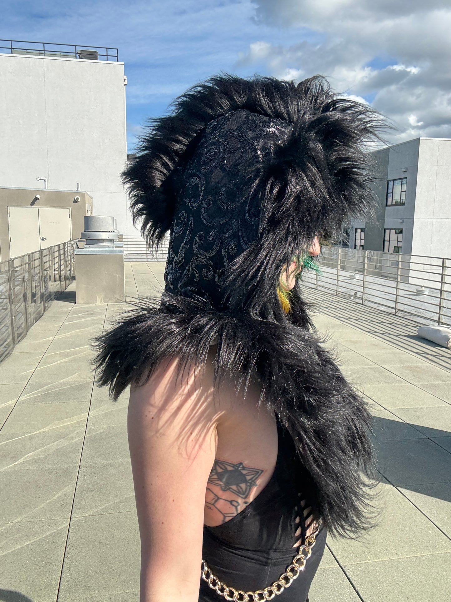 All Black - Sequin Fluffe Hood