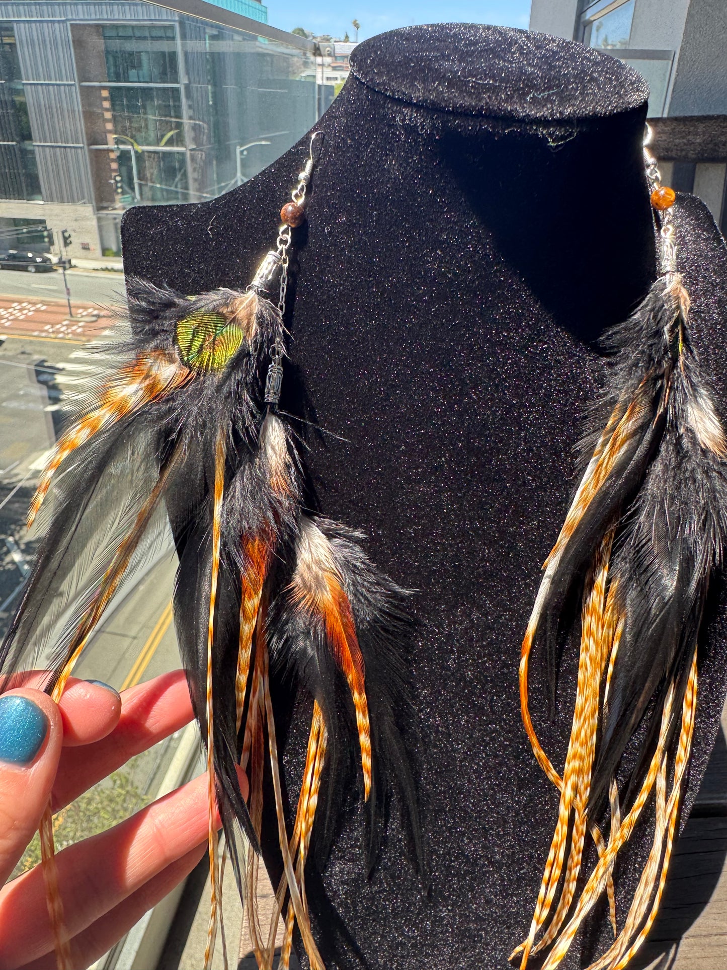 Black Earthy - Fluffy Feather Earrings