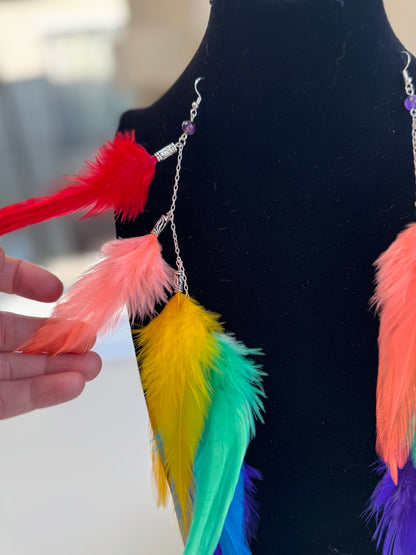 Rainbow Riot - Fluffy Feather Earrings