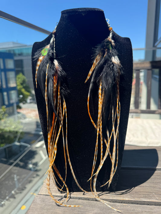 Black Earthy - Fluffy Feather Earrings