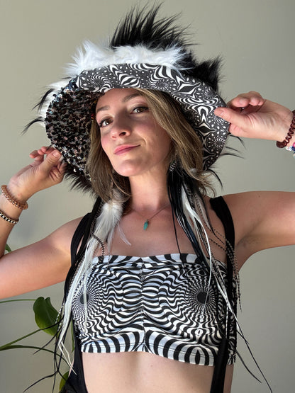 B&W BABE - Mega Fluffy Feather Earrings