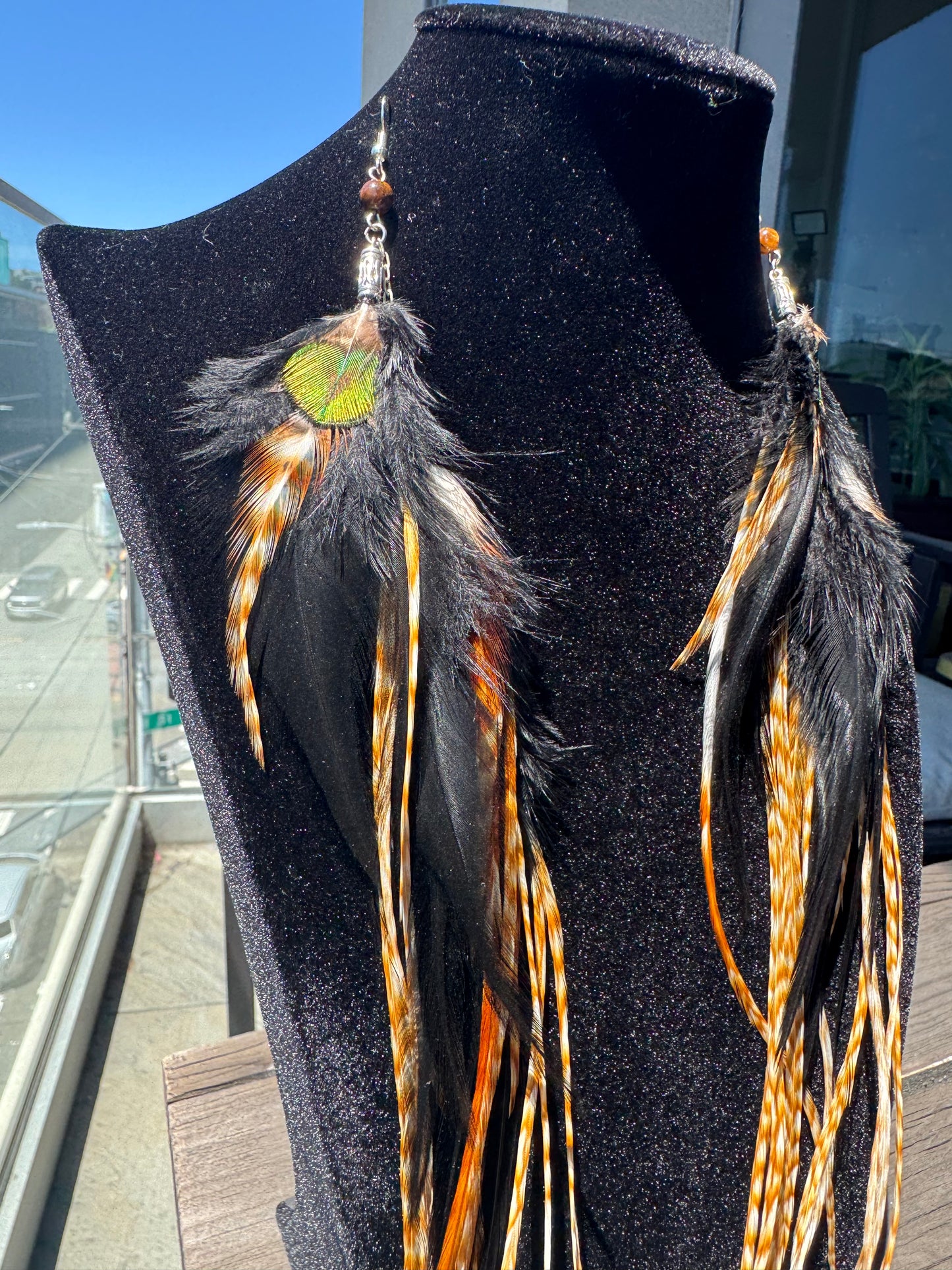 Black Earthy - Fluffy Feather Earrings